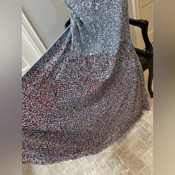 NWT Mac Duggal Gorgeous Blue Goddess Sexy Seqin To The Floor High Slit Gown - Picture 13 of 16